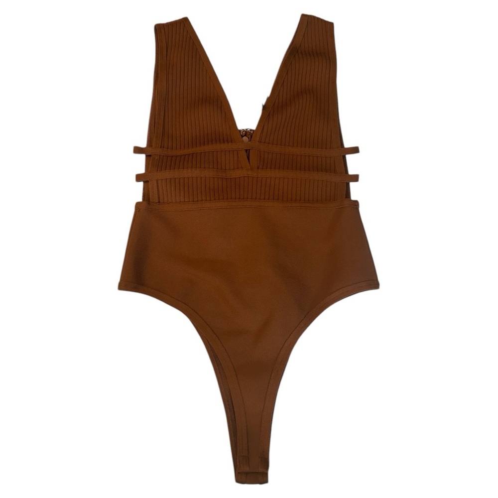 Fashion Nova mustard yellow bandage bodysuit